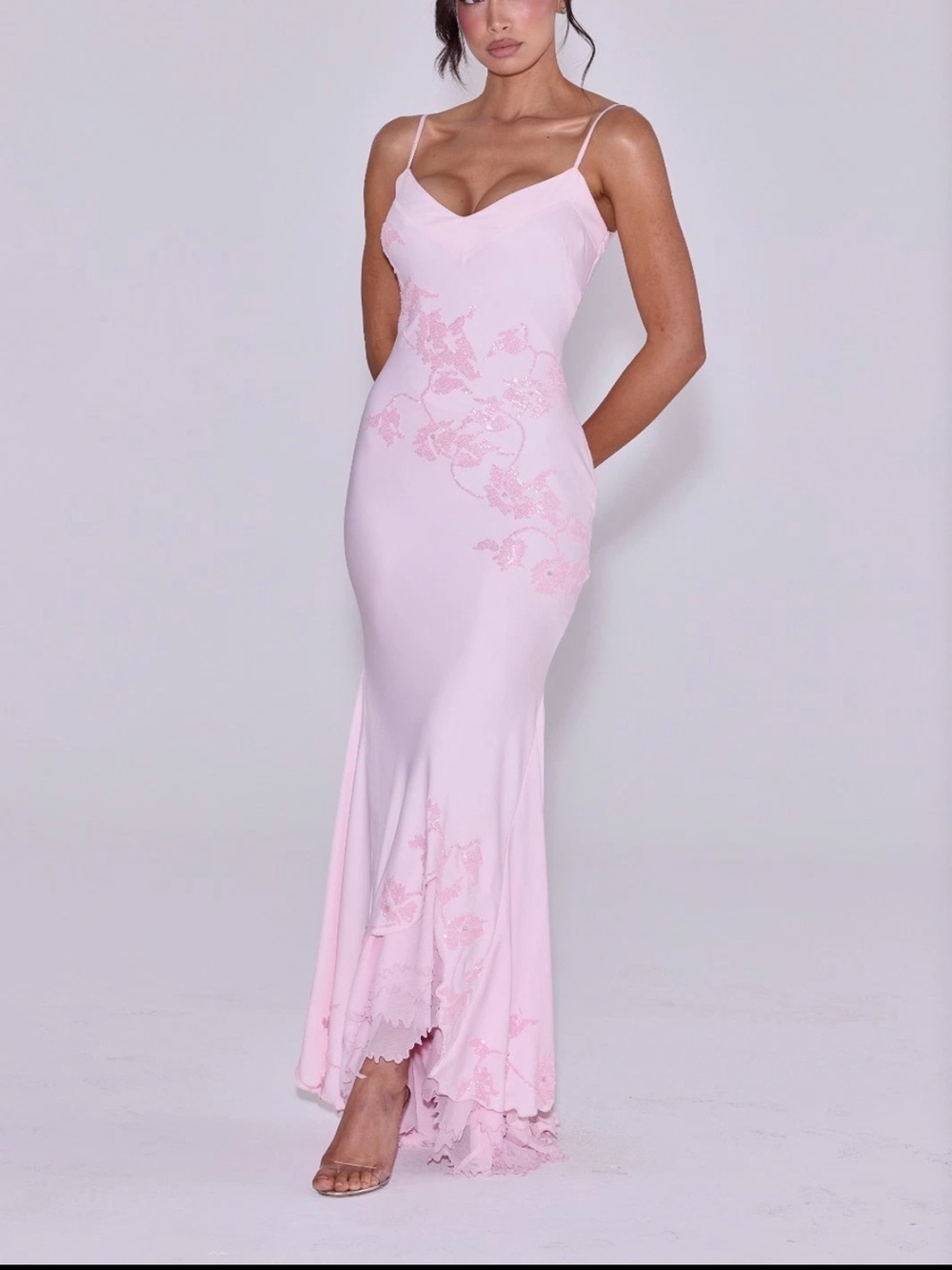 House of CB Anastelle Pink hand beaded Maxi Dress